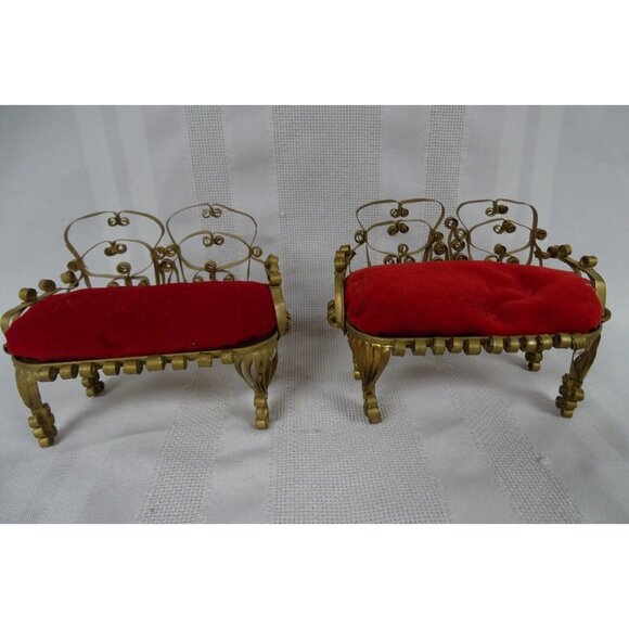 Vintage Lot of Tramp Art Tin Miniature Dollhouse Furniture & Candle Holders - Picture 2 of 9